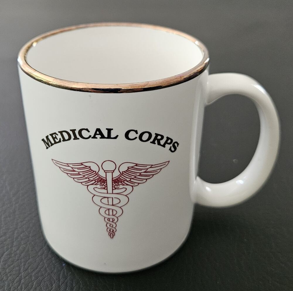Vintage US Medical Corps Coffee Cup Mug Gold Trim "Headwind" Diner Style